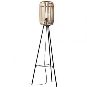 Lámpara de pie Woodrow E27 60W, altura 130 cm, madera clara y metal/bambú, diseño trípode