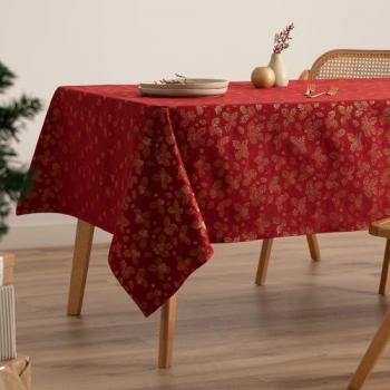 Mantel Navideño Rectangular de Algodón Jacquard Rojo con Hilo Dorado 140x240 cm