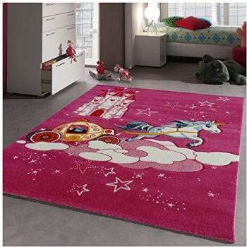 Tapis Infantil 140x140 cm - Castillo Unicornio Rosa - Polipropileno - Amor de Alfombra