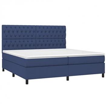 Cama Box Spring con colchón y luces LED, tela azul, 200x200 cm