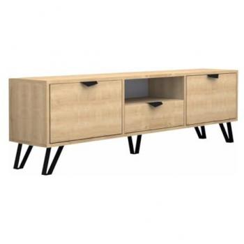 Mueble de TV CARDELIA con 2 puertas, 1 cajón y 1 estante - Natural y negro
