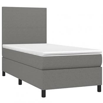 Cama Box Spring Adulto con Colchón y Luces LED, Tela Gris Oscuro, 80x200 cm