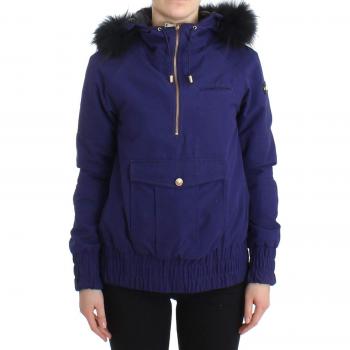 Blue K-Way Hooded Short Padded Jacket with Faux Fur, Gianfranco Ferré, Winter Jacket, Female, Size: S