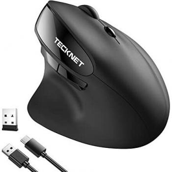 TECKNET Ratón Inalámbrico Vertical Recargable USB 2.4 G Ratón Ergonómico 2400 dpi, Diseño Ergonómico Vertical para Reducir el Dolor de la Muñeca, 6 Pulsadores Ajustables