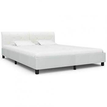 vidaXL Estructura de Cama Cuero Sintético Somier Mobiliario Casa Clásica Práctica Cómoda Moderna Robusta y Duradera Sin Colchón Blanca 180x200cm