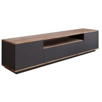 Mueble TV Concepto Fábrica Tyro 180 cm en Madera y Gris con 3 Puertas Abatibles y Niche Central
