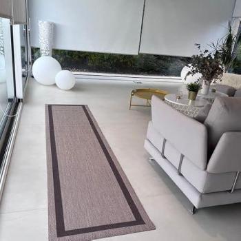 Alfombra de Vinilo Antideslizante Greca Beige 067x200 cm para Interior y Exterior