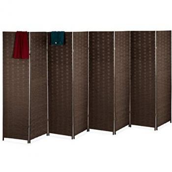 Biombo Plegable Relaxdays 8 Paneles 170 x 320 cm, Separador de Ambientes, Madera y Cuerda de Papel, Color Marrón