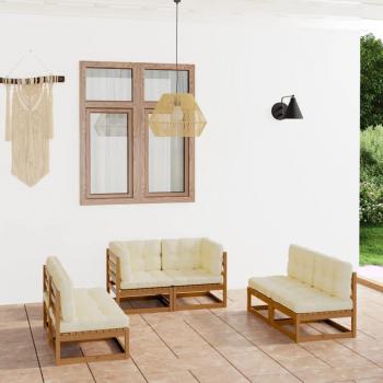 vidaXL Juego de muebles de jardín 6 pzas y cojines madera pino maciza