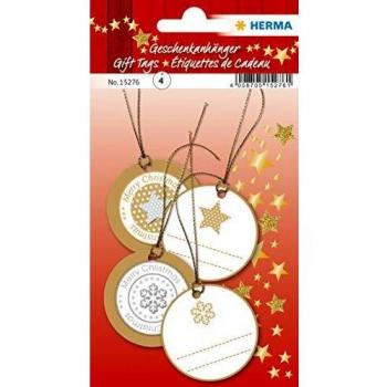 Etiquetas de Regalo Navideñas 3D Redondas Doradas (Paquete de 4)