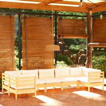 7 Piece Pinewood Garden Lounge Set with Cream Cushions