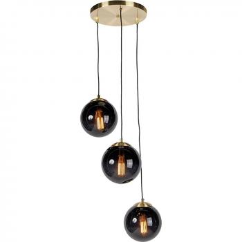 Lámpara colgante inteligente de latón con cristal negro y 3 bombillas Wifi ST64 - Pallon