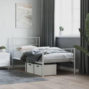 Cama individual de metal blanco con cabecero y piecera 107x203 cm