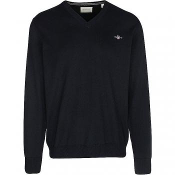 GANT Men's Classic Cotton V-Neck Jumper - 433 Evening Blue - Size L - Male