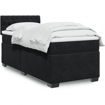 Cama box spring de muelles con colchón terciopelo negro 80x200 cm