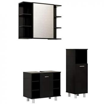 Conjunto de muebles de baño 3 piezas aglomerado negro