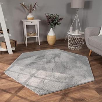Alfombra Salon Lavable Pelo Largo Suave Felpa Gris 150x170 cm Hexagonal