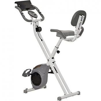 Bicicleta estática magnética plegable con respaldo, sillín ajustable, manijas ergonómicas y pantalla LCD multifuncional - Acero blanco y gris