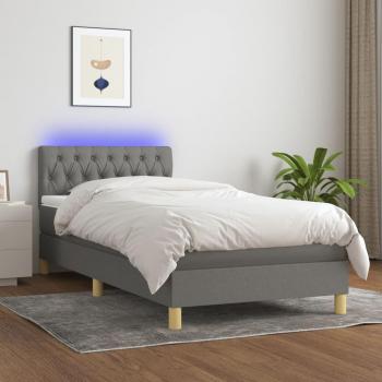 Colchón cama suave y tela LED gris oscuro 90x190 cm con características de cama box spring, incluye colchón, color gris oscuro