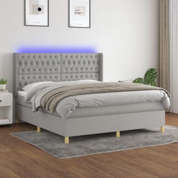 Colchón box spring con muelles y luces LED en tela gris claro 160x200 cm