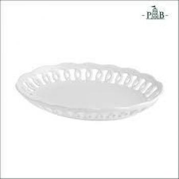 La Porcellana Firenze Tallada Oval Placa cm 20 GB, Color Blanco