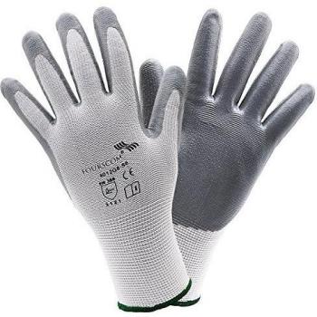 12 Pares FOURSCOM Guantes de trabajo EN388 clase 3121, Nylon / nitrilo, talla 10-XL, blanco / gris