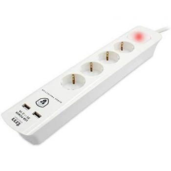 TM Electron TMUAD304 base múltiple de 4 tomas con interruptor y 2 USB, color blanco