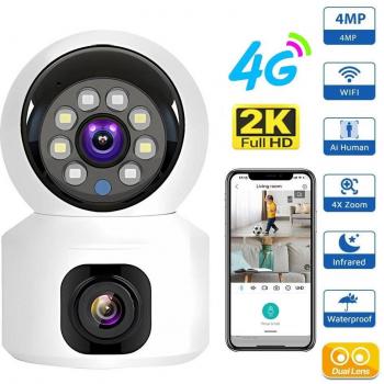 Cámara IP 4G Interior Doble Lente Mini 2K 4MP WIFI Inalámbrica Seguridad Visión Nocturna V380 Pro