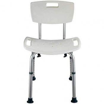 WENKO Taburete de baño con respaldo Secura, regulable en altura - Taburete para bañera, capacidad de carga 130 kg, plástico, 49 x 68.5-85.5 x 54 cm, Blanco
