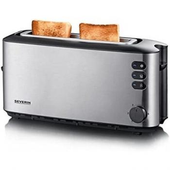 SEVERIN Tostadora automática, tostador largo con soporte para panecillos, tostadora eléctrica para tostar, descongelar y calentar, 1000 W, acero inoxidable/negro, AT 2515