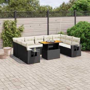 10-Piece Black Poly Rattan Garden Sofa Set with Cushions