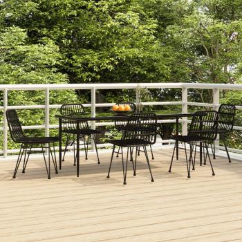 7-Piece Black Poly Rattan Garden Dining Set
