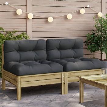 Conjunto de Sofás de Jardín sin Reposabrazos con Cojines (2 uds) - Madera de Pino Impregnada Natural en Color Marrón, Diseño de Terraza para Muebles de Jardín Exterior
