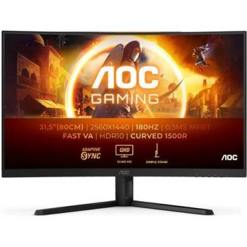 AOC G4 CQ32G4VE 32 Quad HD LCD Monitor - 2560 x 1440 pixels, Fast VA Panel, HDMI and DisplayPort connectivity, Black/Grey design