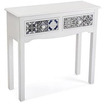 Mueble Recibidor Estrecho Versa Pireo, Mesa Consola con 2 cajones, Medidas (Al x L x An) 78 x 30 x 81 cm, Madera MDF, Color Blanco
