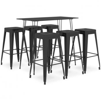 Mesa alta y taburetes de bar 7 piezas negro