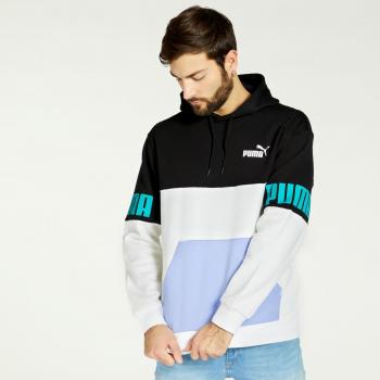 Sudadera Tricolor Puma Power Colorbloc con capucha, colores negro, blanco y azul, talla S