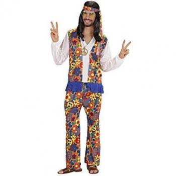 Disfraz de Hombre Hippie con Camisa, Chaleco, Pantalones, Cinta para la Cabeza y Collar con Medallón - Talla S