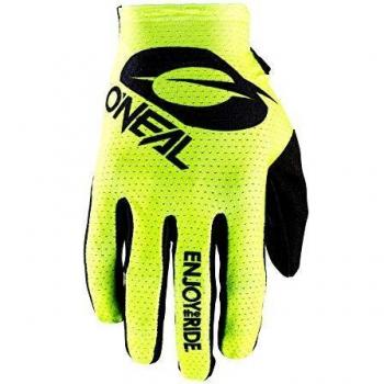 Guantes de Cross O'Neal Matrix Stacked Amarillo Neón con diseño amarillo y negro, fabricados para motocross, con material resistente, palma reforzada, ajuste cómodo y transpirable