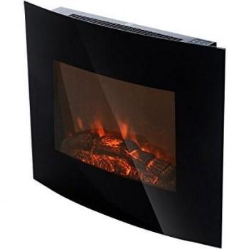 HOMCOM Chimenea Eléctrica Tipo Estufa de Pared con Efecto Leña Ardiendo y Mando a Distancia 900W/1800W 65x11.4x52cm