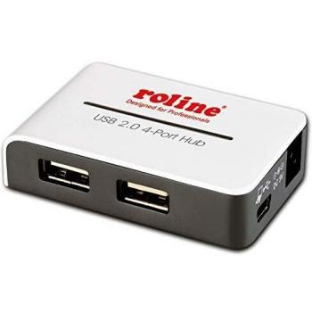 Hub USB 2.0 Roline de 4 Puertos con Fuente de Alimentación Blanco y Negro