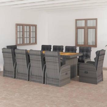 11-Piece Grey Poly Rattan Outdoor Dining Set with Cushions