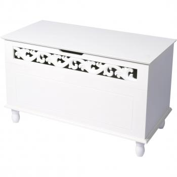 Baúl de Almacenaje Jersey Blanco en Madera 80x40x48cm, Capacidad 100kg, con Tapa Abatible y Función de Banco