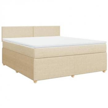 Cama box spring con colchón de tela color crema 180x200 cm