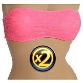 Midi Shopping-Juego de 2 diademas Brassieres mujer con tirantes de encaje 9563 transparentes rosa large