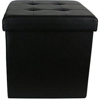 Caja-Puf Plegable Negro Acolchado con Almacenamiento Optimizado - 37.5x37.5x37.5 cm