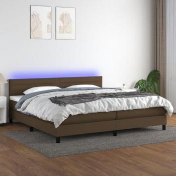 Cama Box Spring con colchón y luces LED, tela marrón oscuro, 200x200 cm
