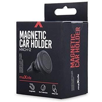 Soporte Magnético para Smartphone Maxlife MXCH-12, Negro, para Rejilla de Aire