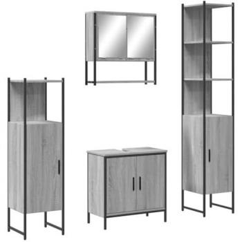 Set de muebles de baño 4 piezas madera contrachapada gris sonoma