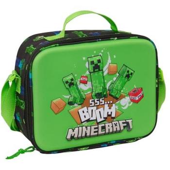 Mochila Portameriendas Térmica 3D Minecraft - Compartimento Frontal con Doble Cremallera, Ideal para Viaje, 25x9x19 cm
